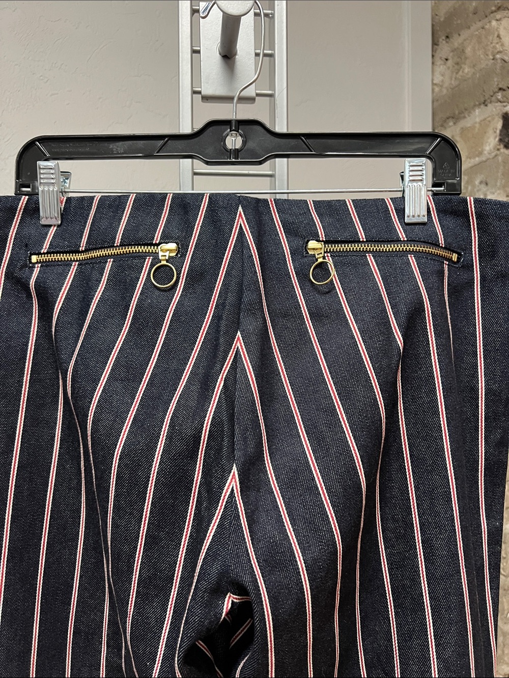 Maggie Marilyn 💯% Cotton Denim Navy Pants with Red, White Stripes Size 8 - Picture 7 of 16